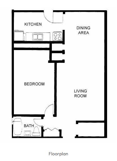 a floor plan of a house with a bedroom and a living room